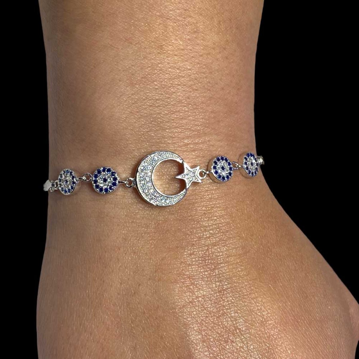 ZİRKON TAŞLI AYYILDIZLI VE NAZAR BONCUKLU KADIN BİLEKLİK